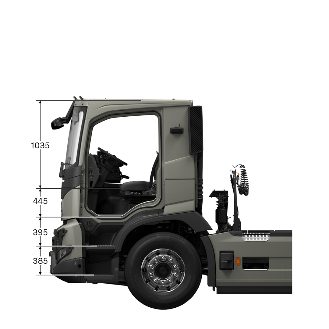 FMX low day cab with measurements, viewed from the side